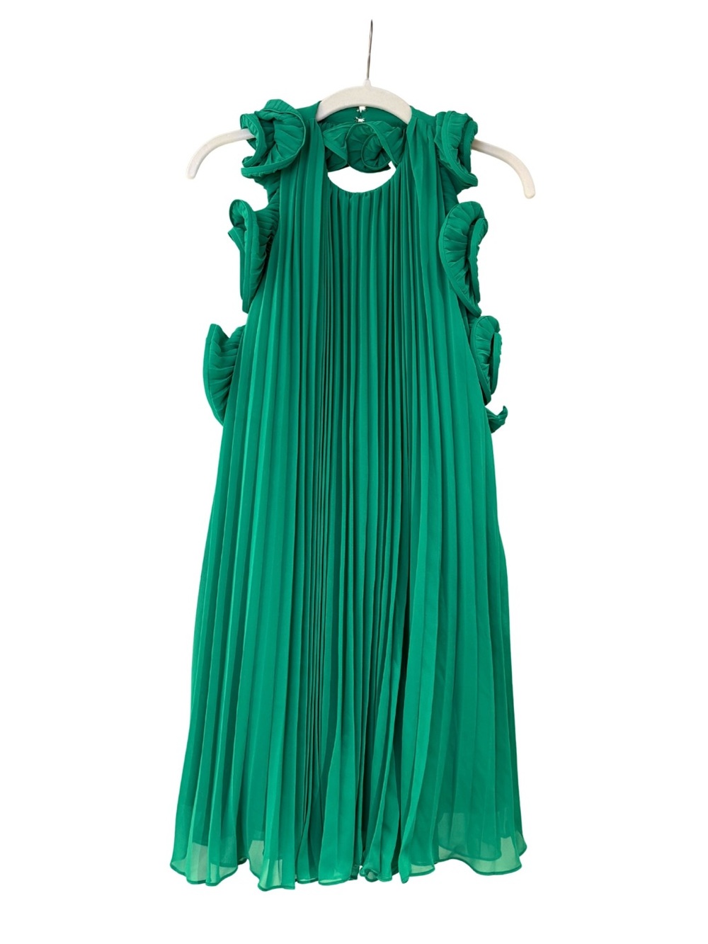 AMUR Green Pleated Backless Ruffle Dress, size 0